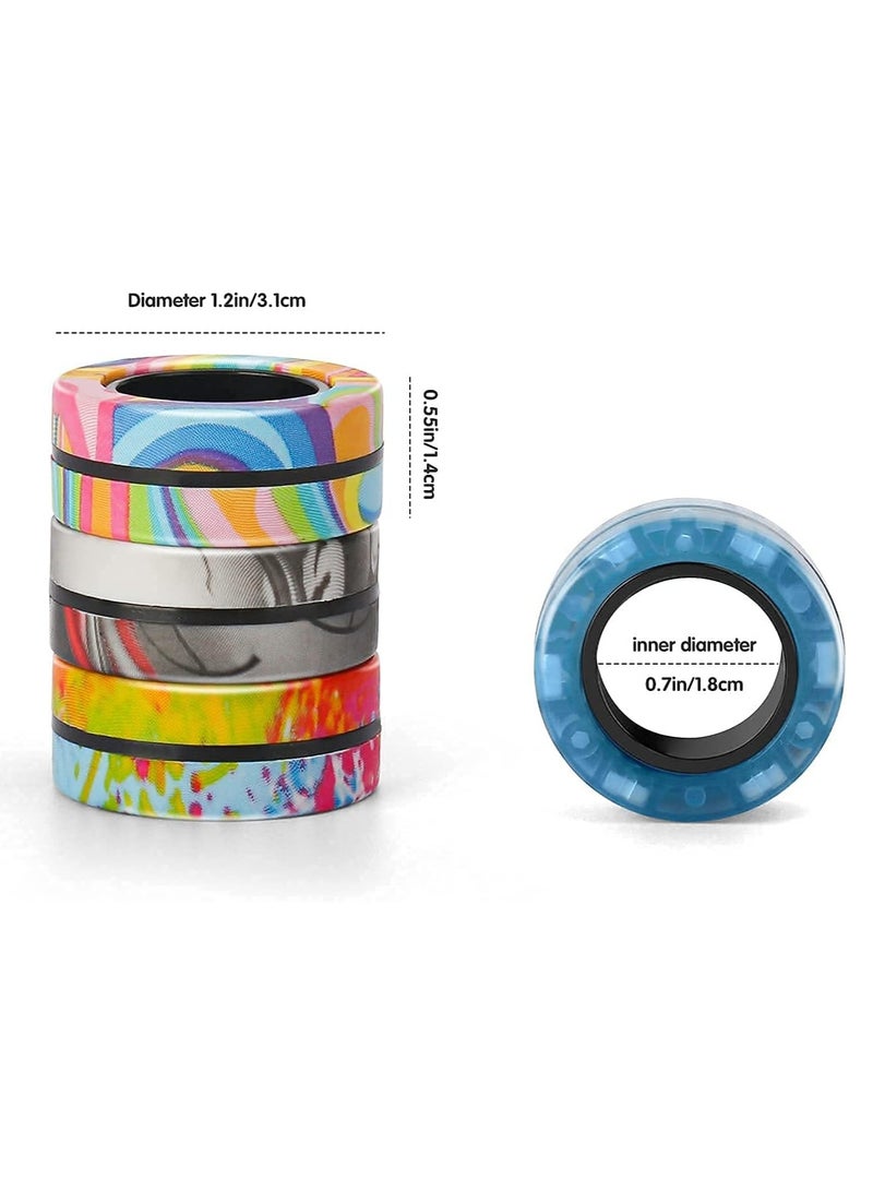 Magnetic Ring Stress Relieving Toy Set, Creative ADHD Stress Relieving Toy, Adult Stress Relieving Magnet Rotating Ring for Anxiety Relief Treatment, Stress Relieving Magnetic Ring Very Suitable for Adults, Adolescents, and Children (Graffiti - Color Random) - Image 4