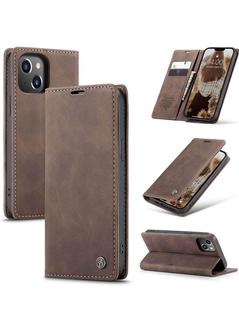 CaseMe - Phone Case Luxury PU Leather Design 013 Flip Cover Card Slot Holder Cover For Iphone 13 (Coffe) - Image 1