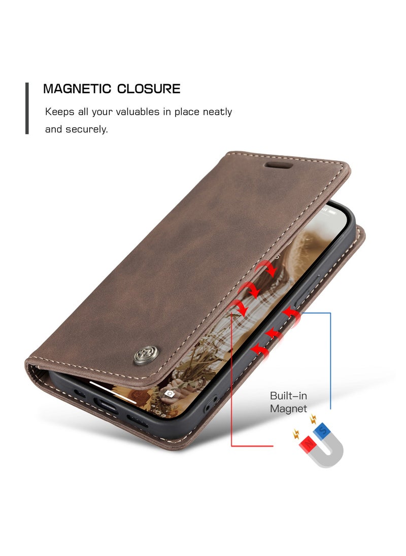 CaseMe - Phone Case Luxury PU Leather Design 013 Flip Cover Card Slot Holder Cover For Iphone 13 (Coffe) - Image 1