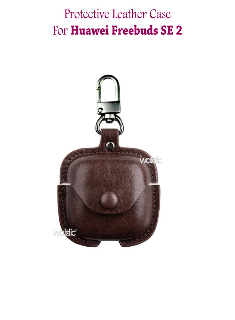 Waldic Huawei Freebuds SE 2 Premium Leather Protective Case Cover For Huawei Freebuds SE 2 (Front LED Visible) | Shockproof Full-Body Protective Case Cover for Huawei Freebuds SE 2 with Keychain (Airpods Not Included) - Dark Brown - Image 1