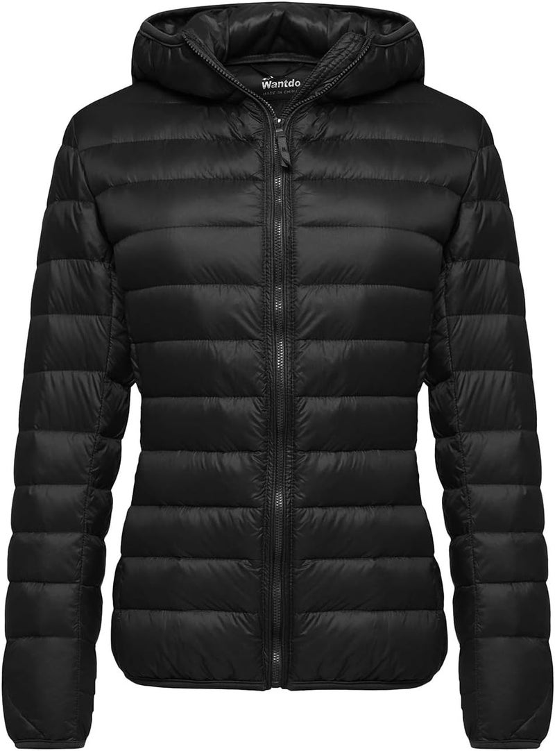 Wantdo Women's Hooded Packable Ultra Light Weight Down Coat - Black - Image 1