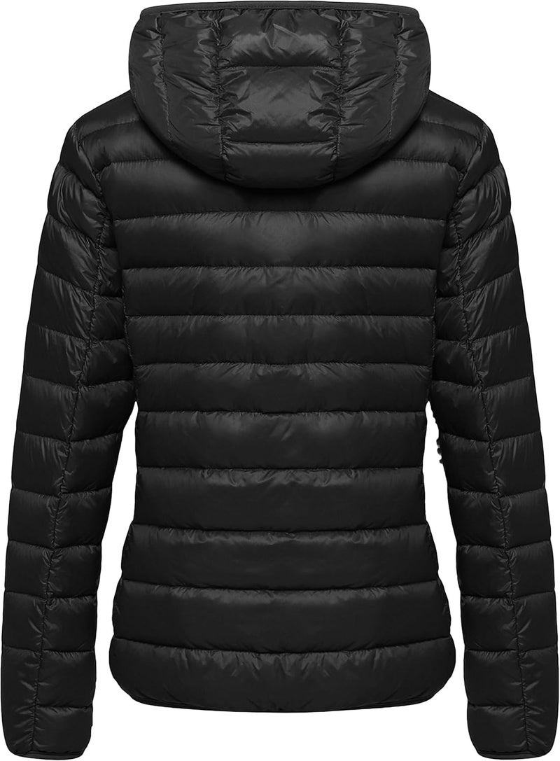 Wantdo Women's Hooded Packable Ultra Light Weight Down Coat - Black - Image 3