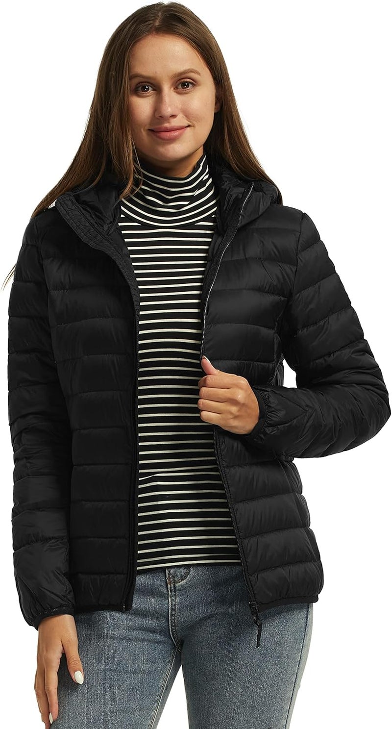 Wantdo Women's Hooded Packable Ultra Light Weight Down Coat - Black - Image 2