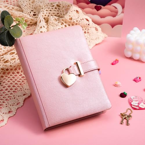 CAGIE Diary with Lock for Girls Ages 8-12 Journal with Lock and Key 296 Gold Edged Pages Heart-Shaped Locked Journal for Women Teen Girls with Gift Box (A - Pearl Pink) - Image 2
