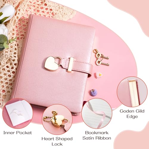 CAGIE Diary with Lock for Girls Ages 8-12 Journal with Lock and Key 296 Gold Edged Pages Heart-Shaped Locked Journal for Women Teen Girls with Gift Box (A - Pearl Pink) - Image 3