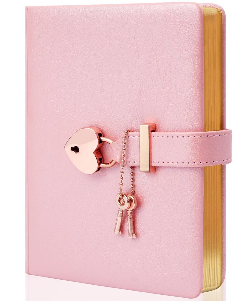 CAGIE Diary with Lock for Girls Ages 8-12 Journal with Lock and Key 296 Gold Edged Pages Heart-Shaped Locked Journal for Women Teen Girls with Gift Box (A - Pearl Pink) - Image 1
