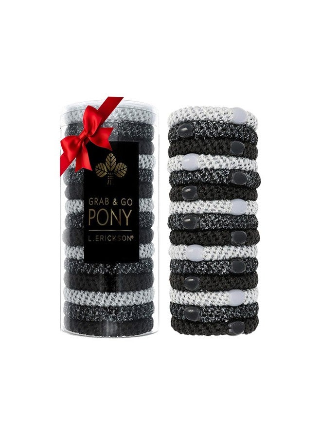 L. Erickson Black and Silver Hair Ties for Thick Hair, Grab & Go Pony Tube, 15 Pack, Black Metallic Pack, Thick No-Crease Bands with Strong Hold, Damage-Free Design | L. Erickson - Image 1