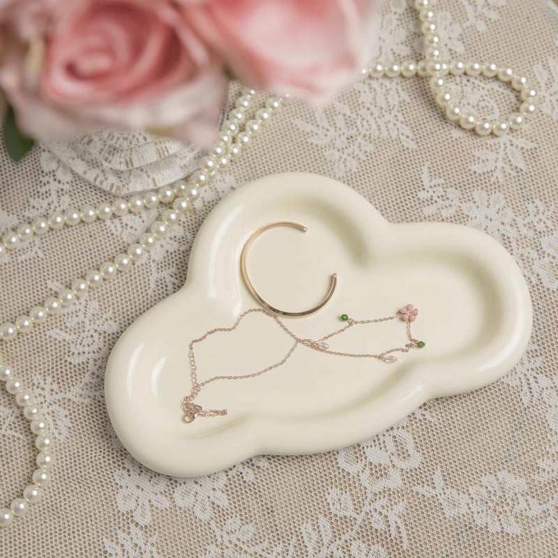 Lynagert Cloud Trinket Dish, Chubby Jewelry Tray, Ceramic Jewelry Ring Trinket Dish for Rings Earrings Necklace Organizer, Mother's Day Thanksgiving Christmas Birthday Bridesmaid Gifts (CrÃ¨me) - Image 3