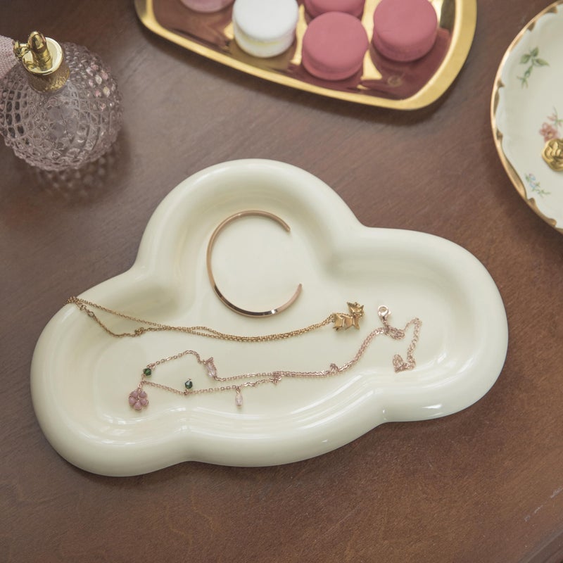 Lynagert Cloud Trinket Dish, Chubby Jewelry Tray, Ceramic Jewelry Ring Trinket Dish for Rings Earrings Necklace Organizer, Mother's Day Thanksgiving Christmas Birthday Bridesmaid Gifts (CrÃ¨me) - Image 1