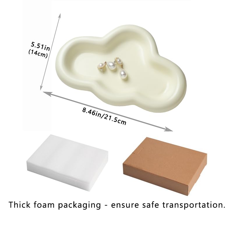 Lynagert Cloud Trinket Dish, Chubby Jewelry Tray, Ceramic Jewelry Ring Trinket Dish for Rings Earrings Necklace Organizer, Mother's Day Thanksgiving Christmas Birthday Bridesmaid Gifts (CrÃ¨me) - Image 4