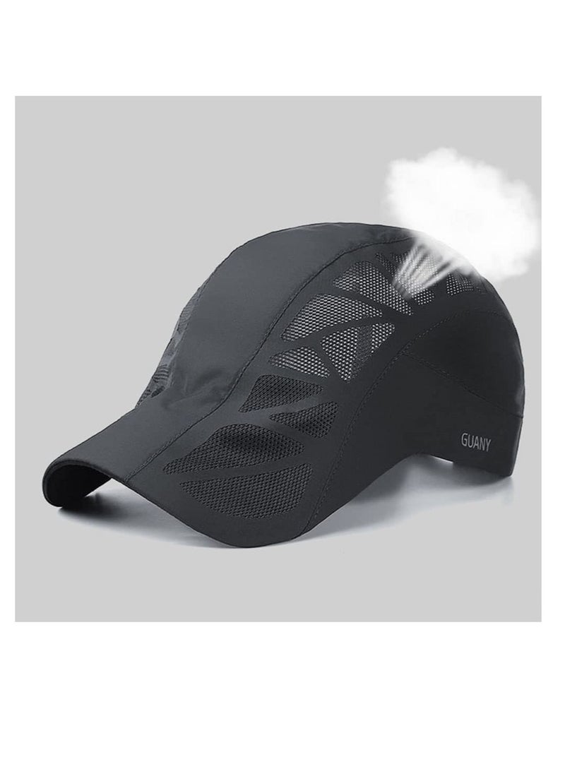 Men Mesh Cap Baseball Cap, Running Hat Quick Drying Hats, Sport Breathable Caps, Solid Color Snapback Hat for Unisex (Black)