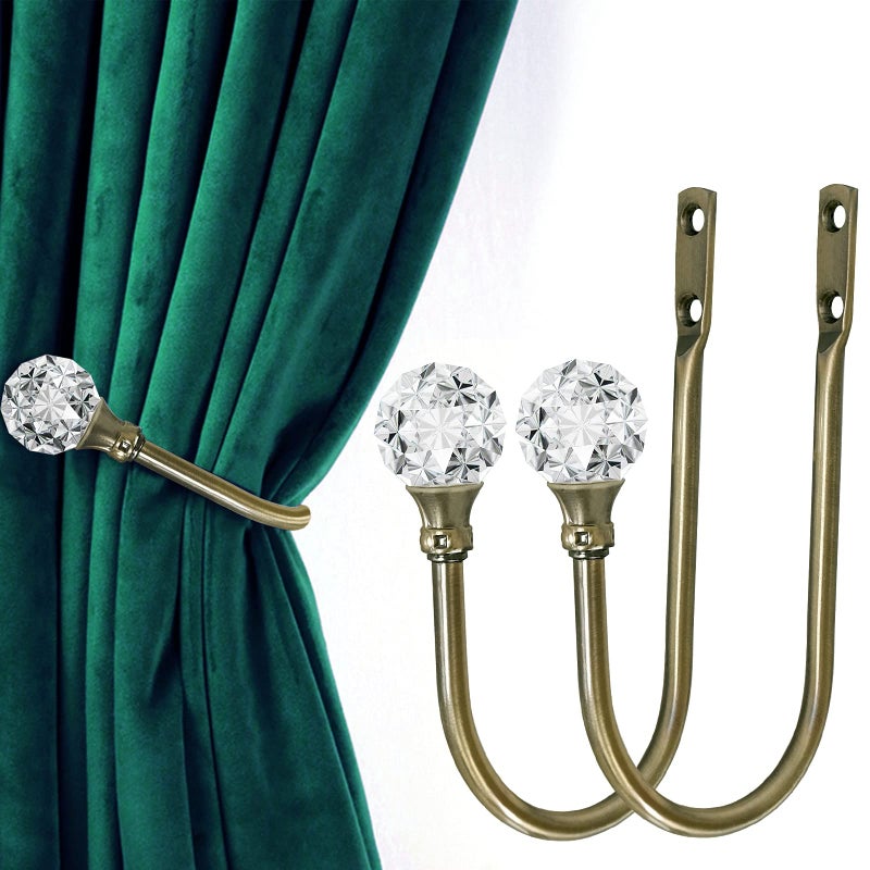 HEMOUR Curtain Holdback 2pcs Wall Mounted Drapery Tiebacks with Clear Crystal Ball Heavy Duty Metal Decorative Window Drapery Curtain Holder Curtain Hooks with Screws Sliver