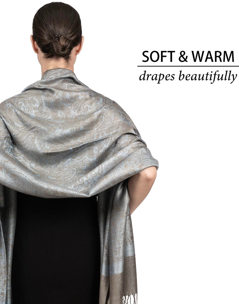 Achillea Two Tone Vintage Jacquard Paisley Pashmina Shawl Wrap Scarf (Powder Blue) - Image 4