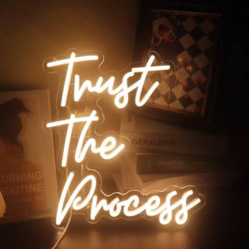 QiaoFei "Trust The Process" LED Neon Sign Word/Letters USB Powered Neon Lights for Kid's Room Home Art Wall Decor ​Window Living Room Decor Christmas Birthday Gift(warm white) - Image 1