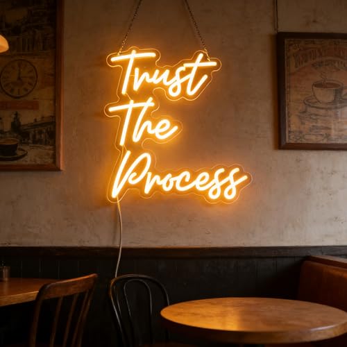 QiaoFei "Trust The Process" LED Neon Sign Word/Letters USB Powered Neon Lights for Kid's Room Home Art Wall Decor ​Window Living Room Decor Christmas Birthday Gift(warm white) - Image 4