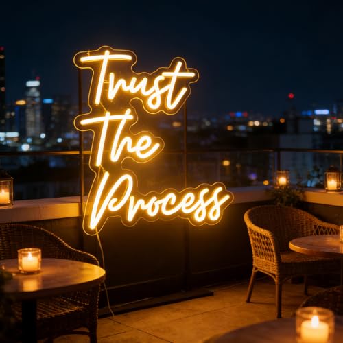 QiaoFei "Trust The Process" LED Neon Sign Word/Letters USB Powered Neon Lights for Kid's Room Home Art Wall Decor ​Window Living Room Decor Christmas Birthday Gift(warm white) - Image 2