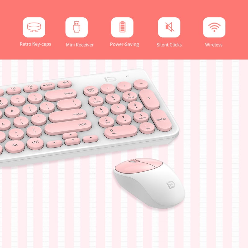 FUDE Wireless Keyboard Green Round Cap Chiclet Keycaps - Stable Wireless Transmission Silent Mouse 1500DPI for Office Drawing Game Playing - Image 2
