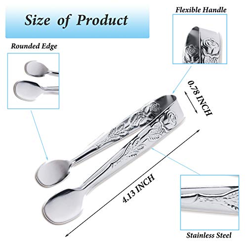 Sunenlyst 3PCS Mini Serving Tongs, 4Inch Rose Stainless Steel Sugar Cube Tongs, Sliver Small Ice Tong for Tea and Coffee Party, Appetizers, Desserts by Sunenlyst (Silver) - Image 2