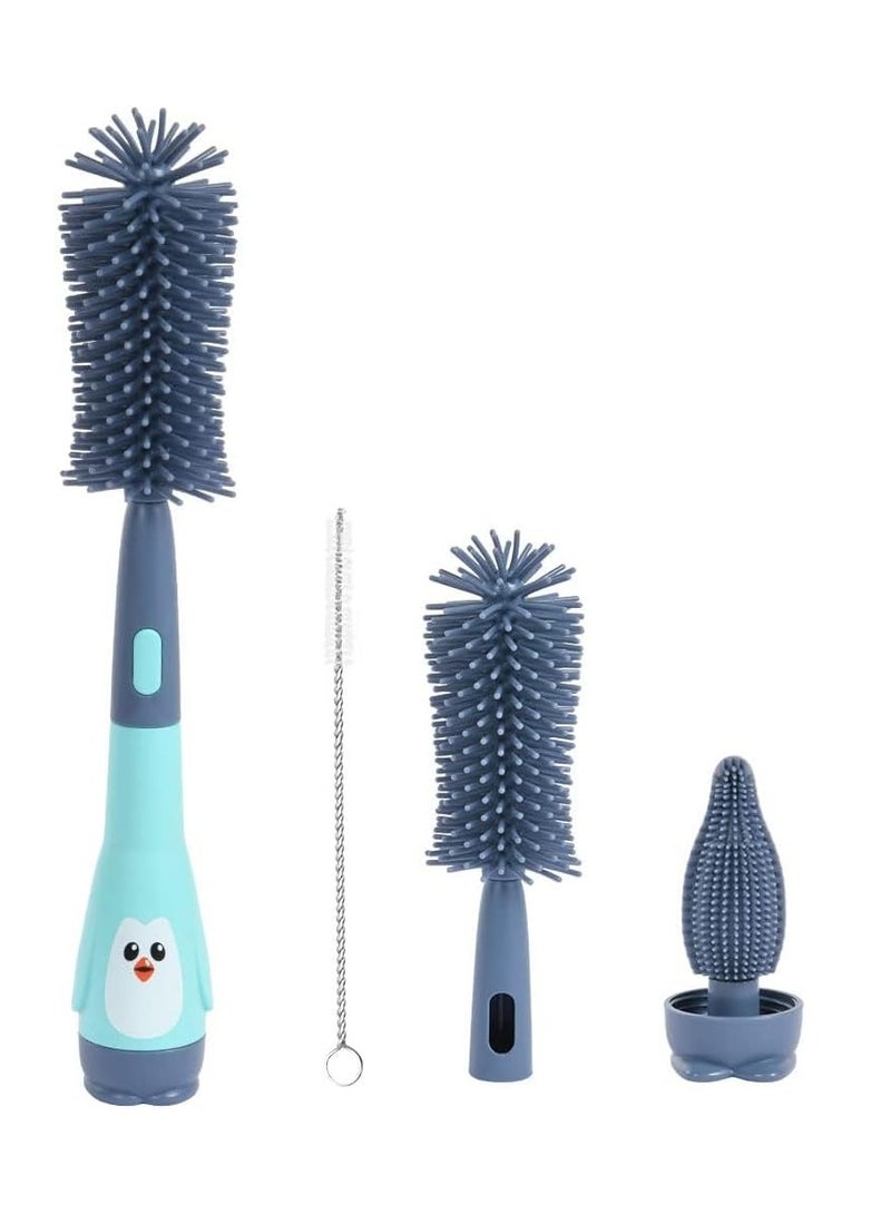 Baby Bottle Brush, 2 in 1 Bottle and Teat Cleaning Brush, Silicone Bottle Cleaner Brush for Cleaning Water Bottles Baby Bottles Glass Cup Thermoses, Blue