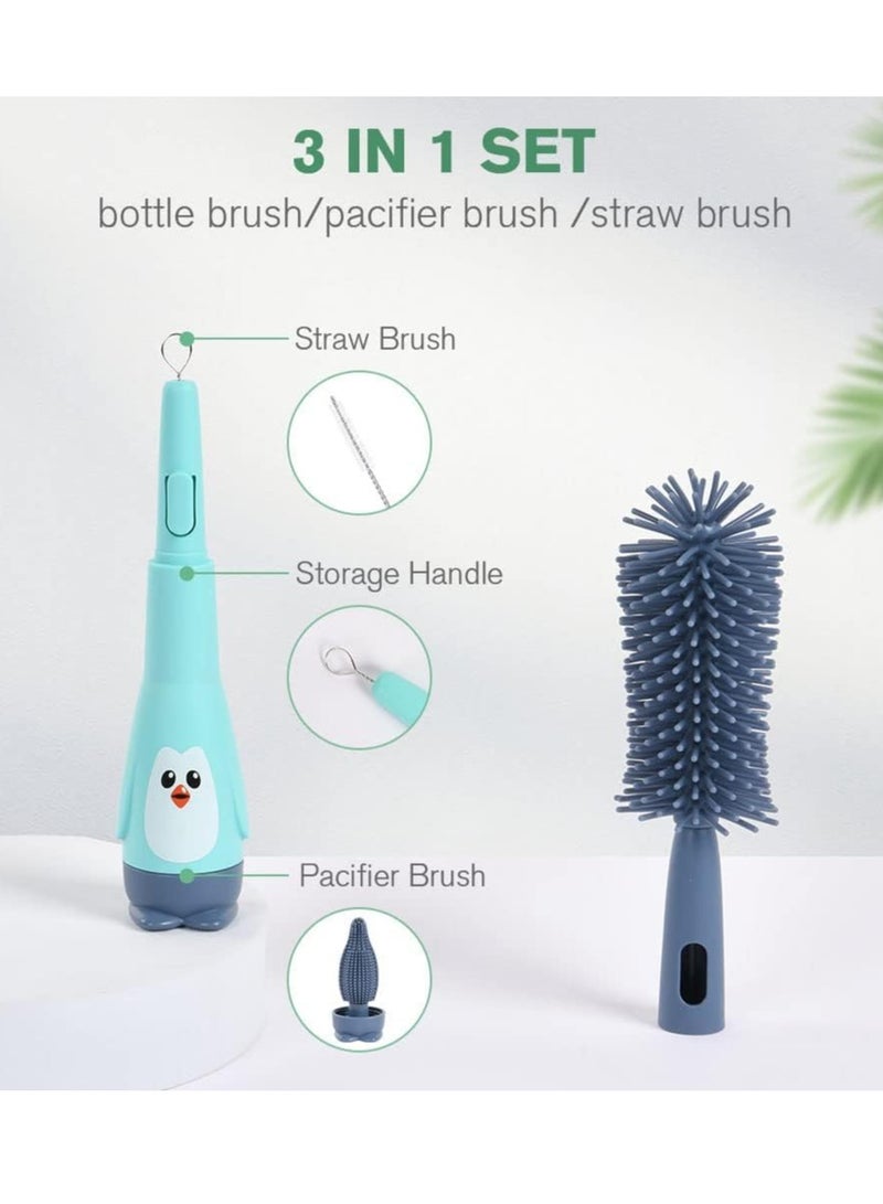 Baby Bottle Brush, 2 in 1 Bottle and Teat Cleaning Brush, Silicone Bottle Cleaner Brush for Cleaning Water Bottles Baby Bottles Glass Cup Thermoses, Blue