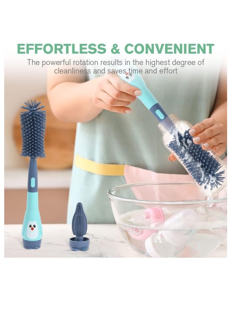 Baby Bottle Brush, 2 in 1 Bottle and Teat Cleaning Brush, Silicone Bottle Cleaner Brush for Cleaning Water Bottles Baby Bottles Glass Cup Thermoses, Blue