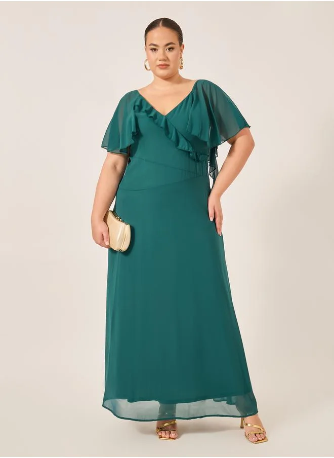 Styli Plus Size Ruffled Wrap Look A-Line Maxi Dress