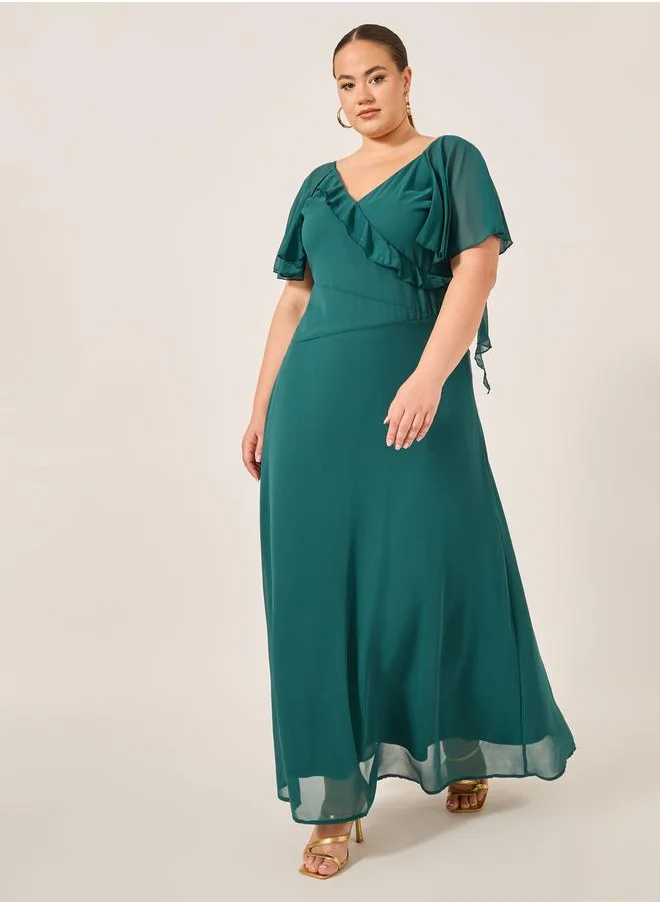 Styli Plus Size Ruffled Wrap Look A-Line Maxi Dress