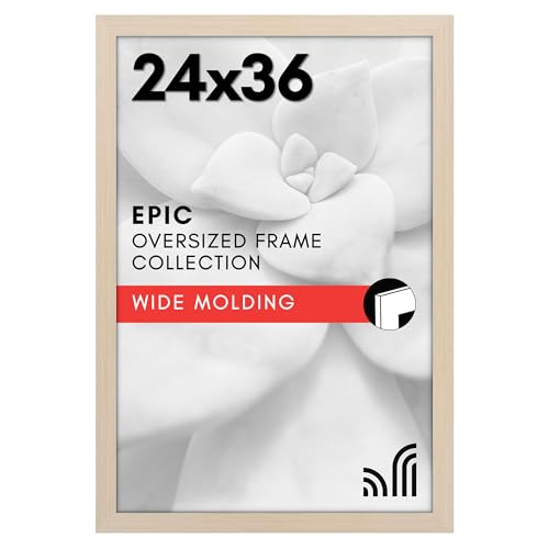 Americanflat 24x36 Poster Frame with Polished Plexiglass  Wide Picture Frames Made of Engineered Wood for Vertical or Horizontal Wall Display  Epic Collection  Light Wood