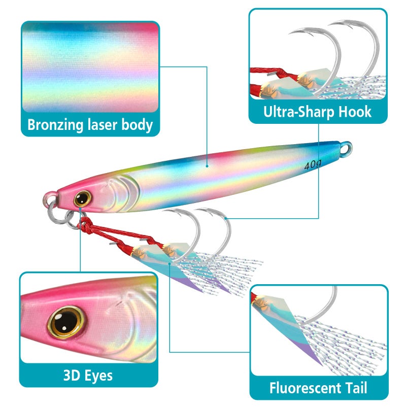 TRUSCEND Metal Fishing Jigs 40g, Full Hand-Polish Vertical/Casting Jigging Lure Bait for Walleye Bass Mackerel Pike Tuna Salmon Grouper, Fishing Jig Saltwater Freshwater, Deep Sea Fishing Spoons Lure - Image 3
