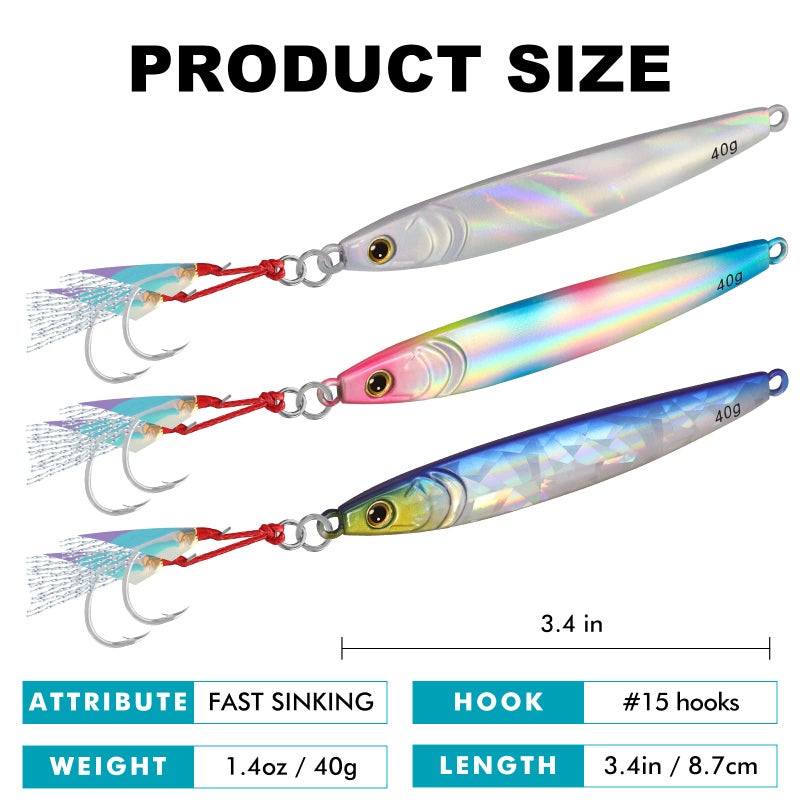 TRUSCEND Metal Fishing Jigs 40g, Full Hand-Polish Vertical/Casting Jigging Lure Bait for Walleye Bass Mackerel Pike Tuna Salmon Grouper, Fishing Jig Saltwater Freshwater, Deep Sea Fishing Spoons Lure - Image 2