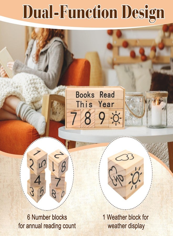 Pletpet Books Read This Year Counter, Book Tracker for Bookshelf, Read Counter Sign Wood with 6 Number Blocks and 1 Weather Block for Readers, Students and Reading Club Members - Image 3
