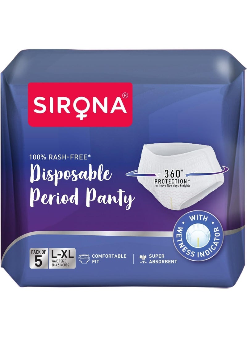 Sirona Disposable Period Panty for Girls & Women |L-XL | Pack of 5 | 360° Coverage for Stress Free Periods | Leakage Protection for Heavy Flow | Rash Free | Super Absorbent with Comfortable Fit - Image 1