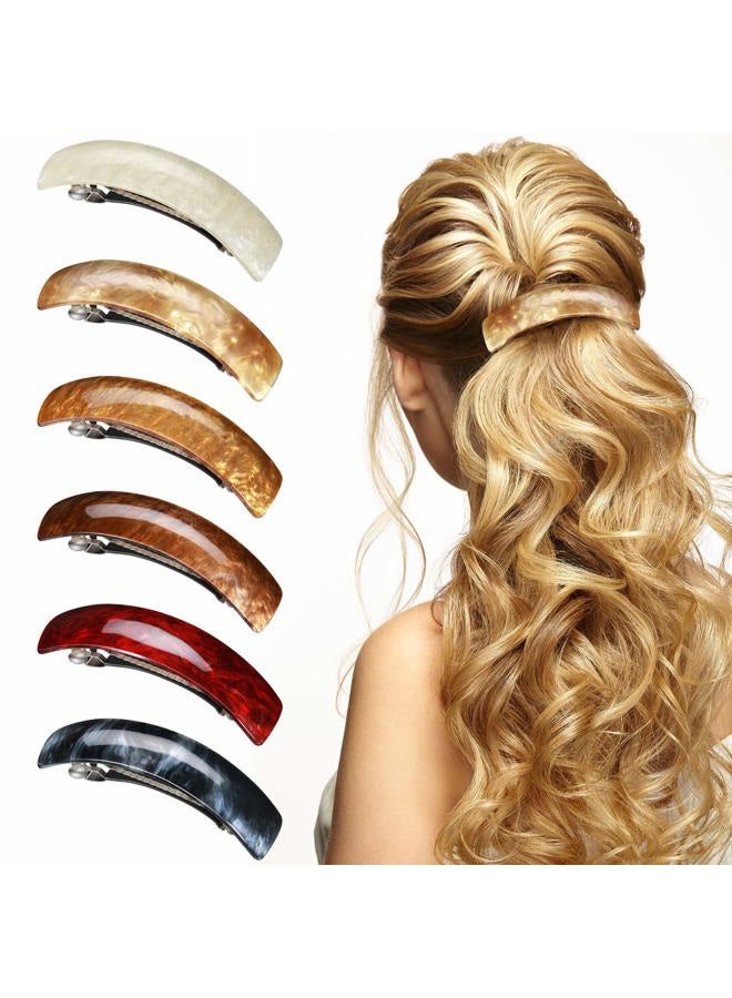 WILLBOND 6 Pieces Retro Large Hair Barrettes Automatic Hair Clasps Simple Automatic Hair Clip French Clip Barrettes for Women Ladies, 6 Colors (Classic Pattern) - Image 1