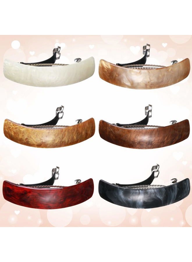 WILLBOND 6 Pieces Retro Large Hair Barrettes Automatic Hair Clasps Simple Automatic Hair Clip French Clip Barrettes for Women Ladies, 6 Colors (Classic Pattern) - Image 3