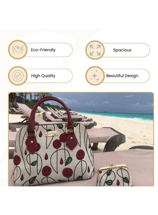 Signare Tapestry Hand Shoulder Bag Cross Body Purses Handbag Satchel Bag for Women In Charles Rennie Mackintosh Rose Design|CONV-RMSP - Image 4