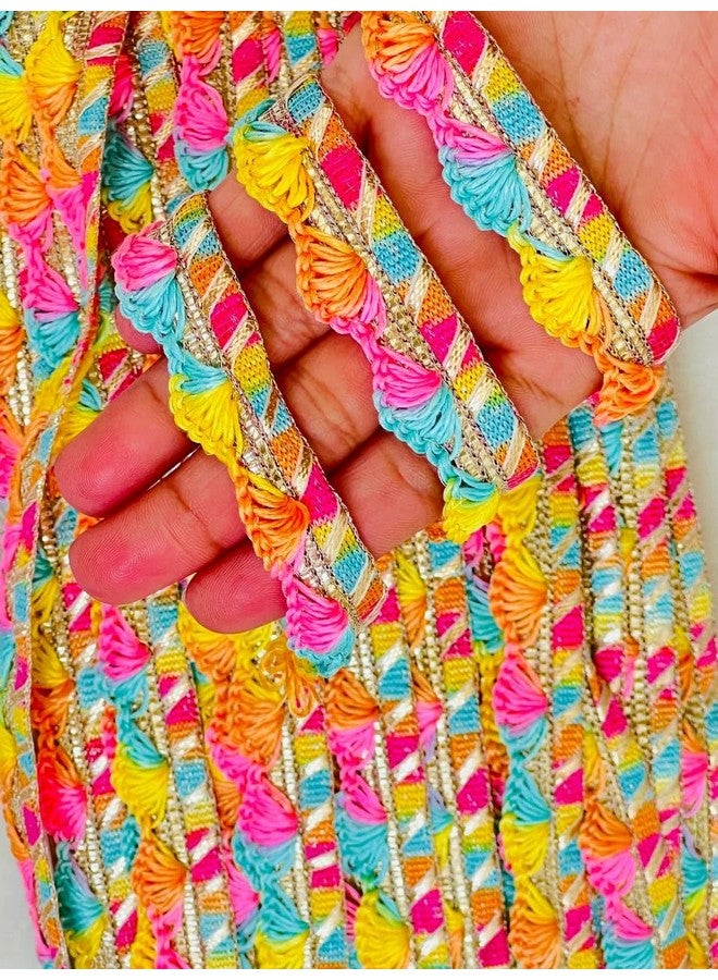 KAVYA FASHION Cotton Resham Multi Colour Lace for Saree Border. Dresses, Sarees, Lehenga, Suits, Blouses, Dupatta, Chunri and Craft (9 Meters) - Image 1