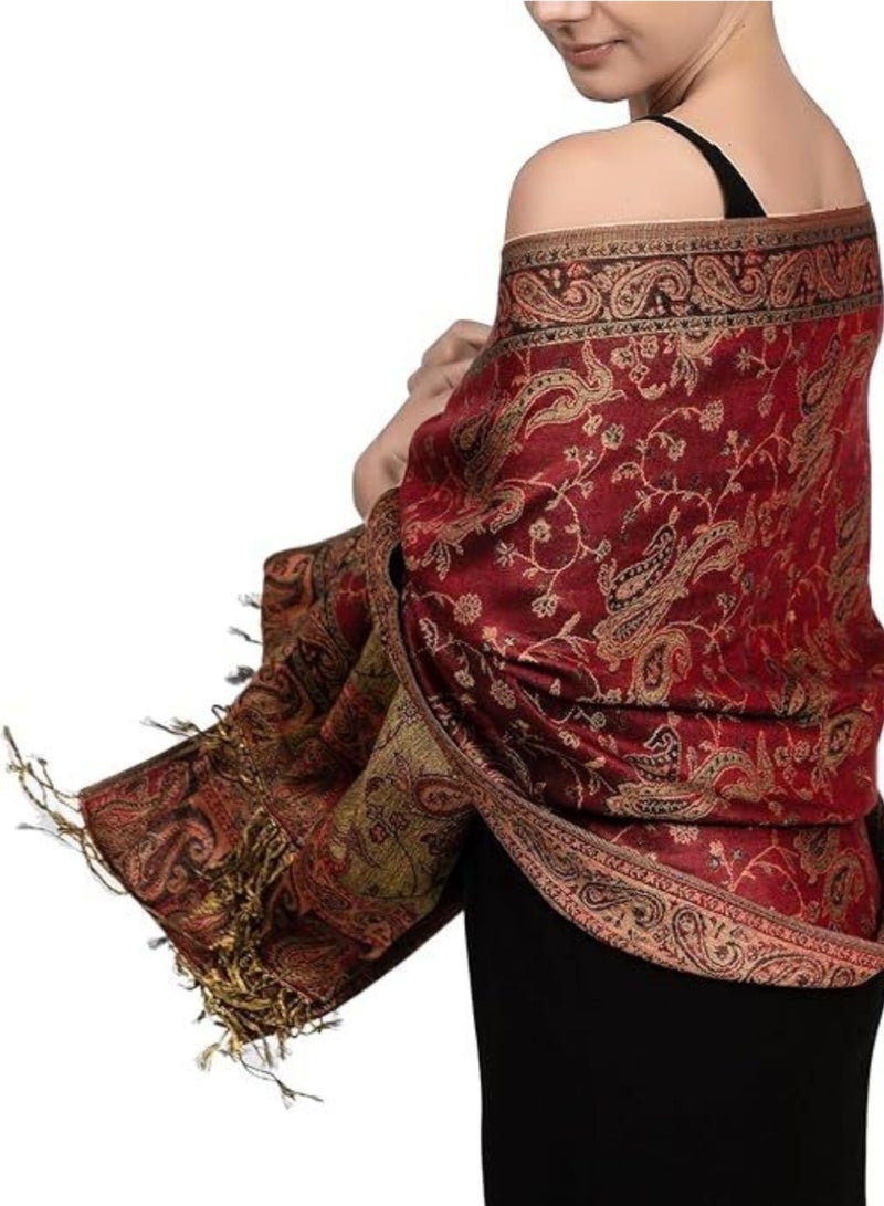 سايكفو شال نسائي، وشاح من حرير الكشمير، بونشو ناعم، وشاح باشمينا ناعم حريري قابل للعكس مع هامش - Image 1