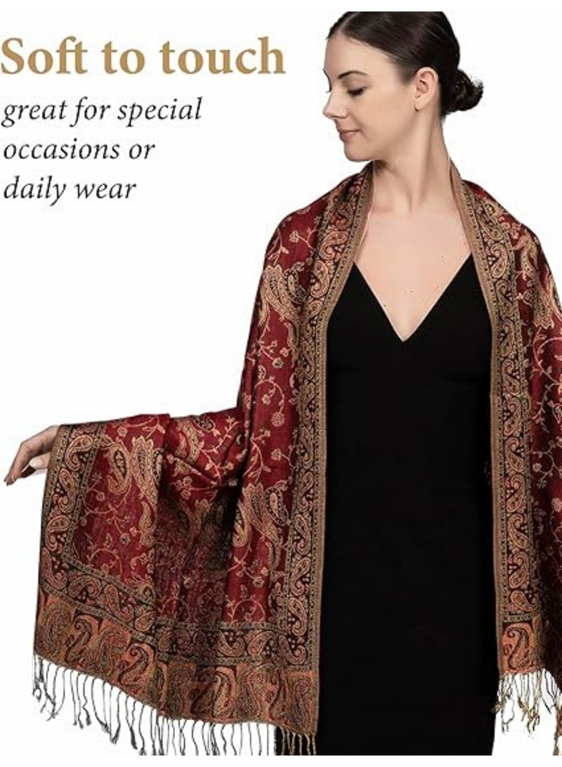 سايكفو شال نسائي، وشاح من حرير الكشمير، بونشو ناعم، وشاح باشمينا ناعم حريري قابل للعكس مع هامش - Image 2