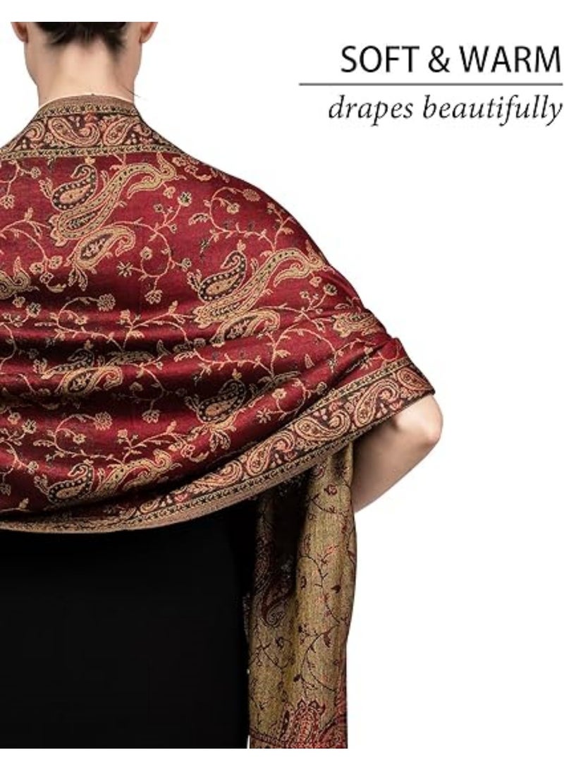 سايكفو شال نسائي، وشاح من حرير الكشمير، بونشو ناعم، وشاح باشمينا ناعم حريري قابل للعكس مع هامش - Image 3