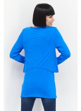 Bamboo Women Scoop Neck Long Sleeve Plain Top, Blue  - Image 4