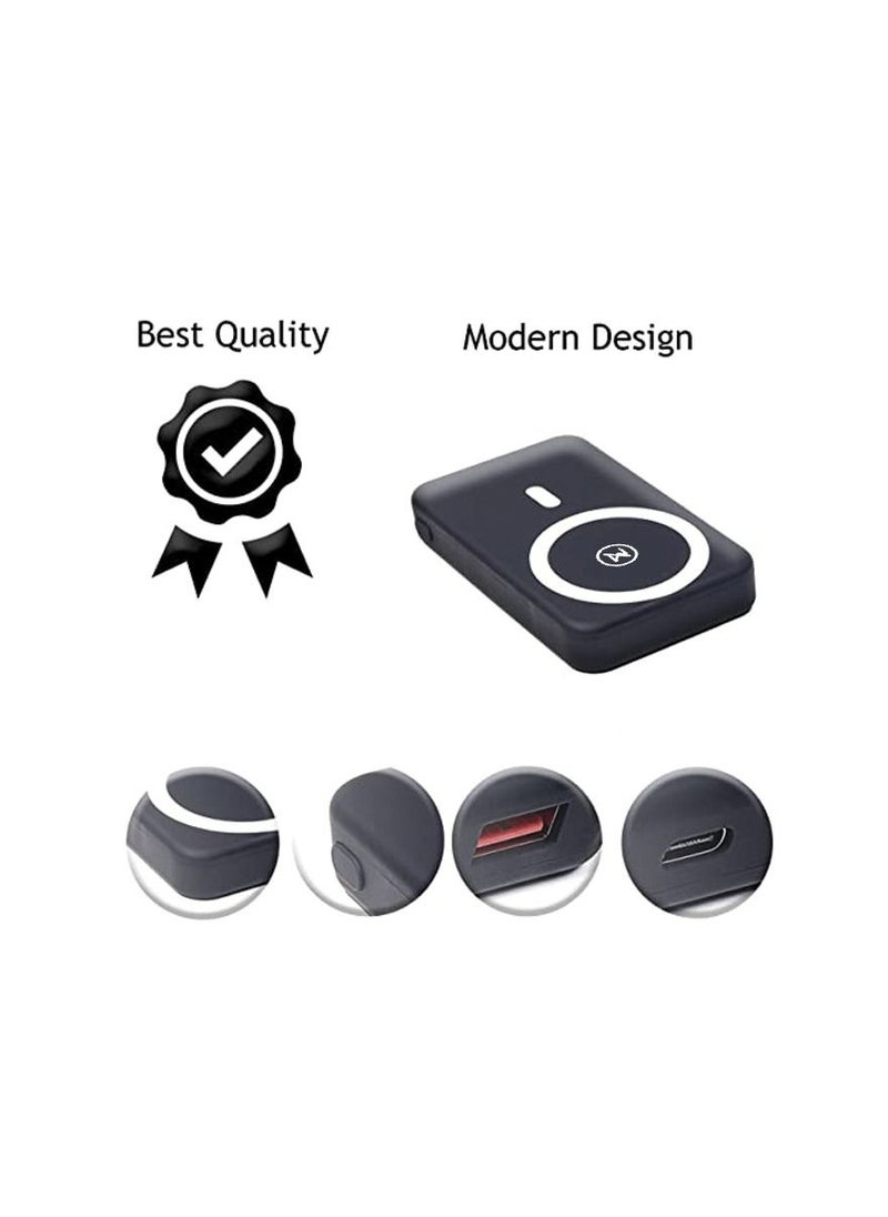 Magsafe Power Bank Wireless Fast Magnetic Charger with Foldable Stand 10000mah Portable Type C Type A for iPhone 12/13/14/15 Pro Max, Pro, Plus, Samsung S23 S22 S21 and Android - Black