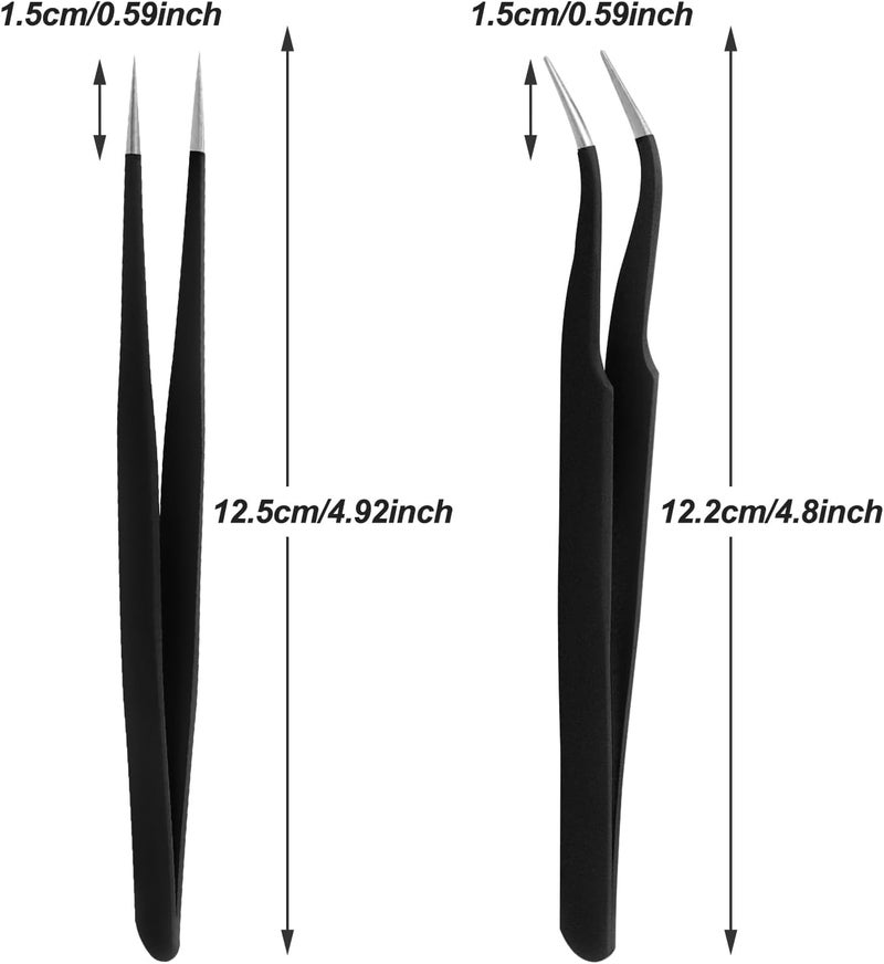 sularpek 2 Pcs Lash Tweezers, Eyelash Extension Tweezers, Fine Point Tweezers, Nail Art Tweezers, for Eyelash Extensions, Eyebrows and Facial Hair Removal and Craft, Makeup Tools(Black) - Image 2
