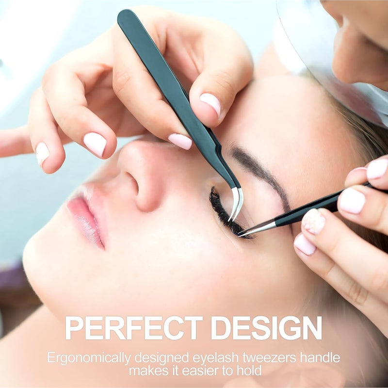 sularpek 2 Pcs Lash Tweezers, Eyelash Extension Tweezers, Fine Point Tweezers, Nail Art Tweezers, for Eyelash Extensions, Eyebrows and Facial Hair Removal and Craft, Makeup Tools(Black) - Image 5