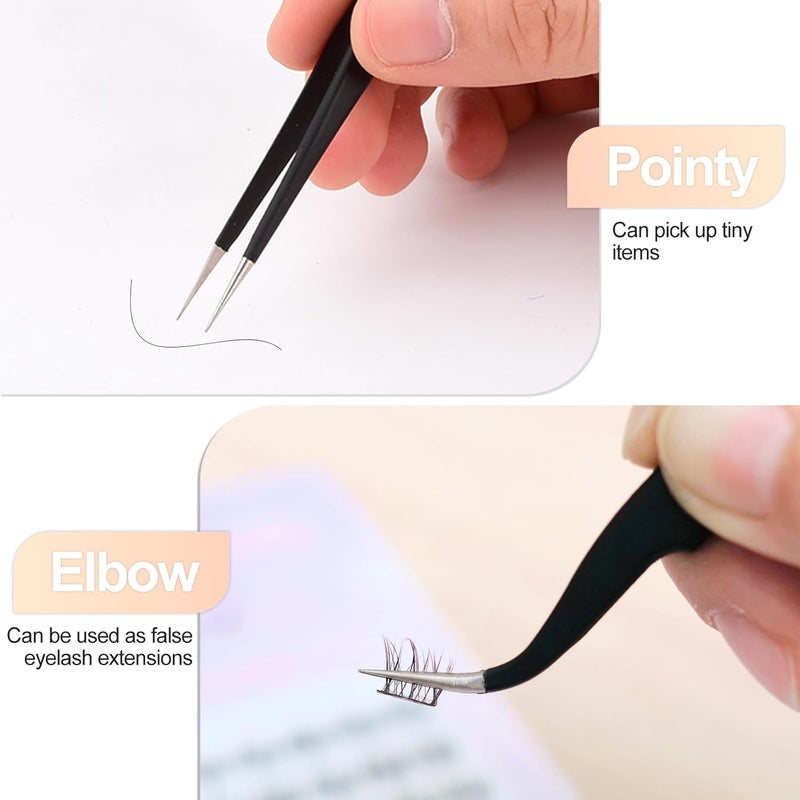 sularpek 2 Pcs Lash Tweezers, Eyelash Extension Tweezers, Fine Point Tweezers, Nail Art Tweezers, for Eyelash Extensions, Eyebrows and Facial Hair Removal and Craft, Makeup Tools(Black) - Image 4