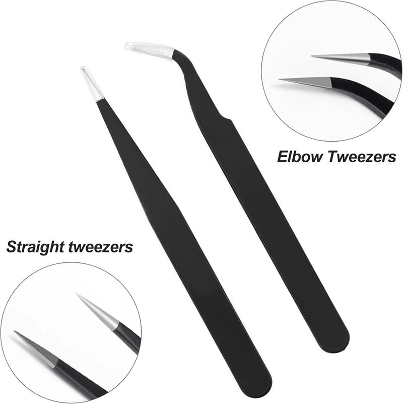sularpek 2 Pcs Lash Tweezers, Eyelash Extension Tweezers, Fine Point Tweezers, Nail Art Tweezers, for Eyelash Extensions, Eyebrows and Facial Hair Removal and Craft, Makeup Tools(Black) - Image 3
