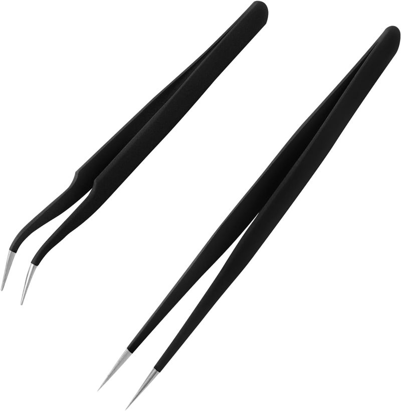 sularpek 2 Pcs Lash Tweezers, Eyelash Extension Tweezers, Fine Point Tweezers, Nail Art Tweezers, for Eyelash Extensions, Eyebrows and Facial Hair Removal and Craft, Makeup Tools(Black) - Image 1