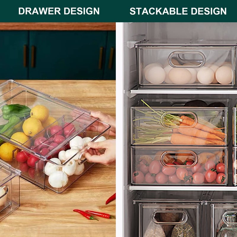 LALASTAR Refrigerator Organizer Bin with Pull-out Drawer, Large Fridge Organizer and Storage Clear, Stackable Pantry Organizer with Handle, BPA Free, 1 Pack, 6.34QT - Image 4