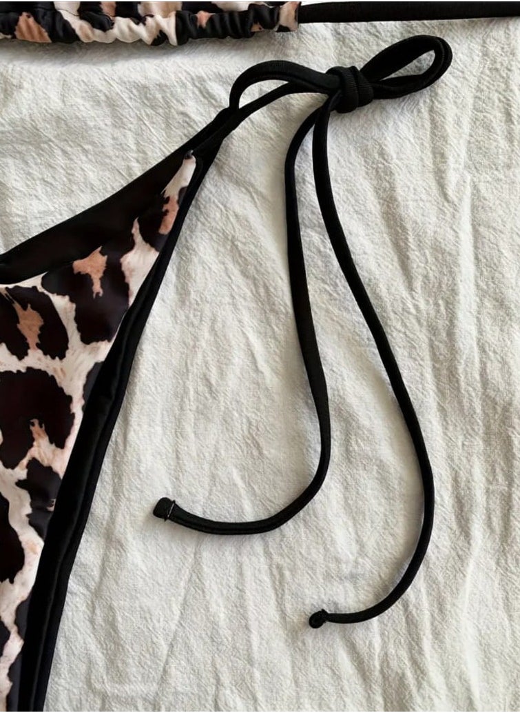Hanady Two-Piece Black Bikini with Tiger Print, Premium Korean Butter Lycra Fabric - HN 6017  - Image 3