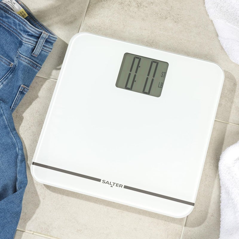 Salter Max Digital Bathroom Scale Supersize LCD Display 250 kg Capacity Large Platform Easy Read Carpet Feet Batteries Included Kglbs Instant Readings Weight Measurements White - Image 3
