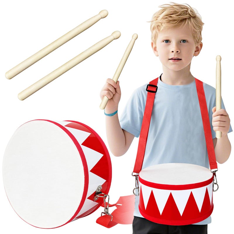 Xeehwb Kids Drum Set8 in Wooden Toy Drum SetEducational Baby Musical Toys Drum with Adjustable Strap 2 DrumsticksSensory Musical Instrument Drum Toy for Toddler Boys Girls GiftRed - Image 3